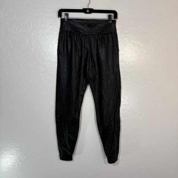 Commando Faux Leather Jogger Pants Womens XS Black Pull On Elastic Waist Pockets - Picture 1 of 8